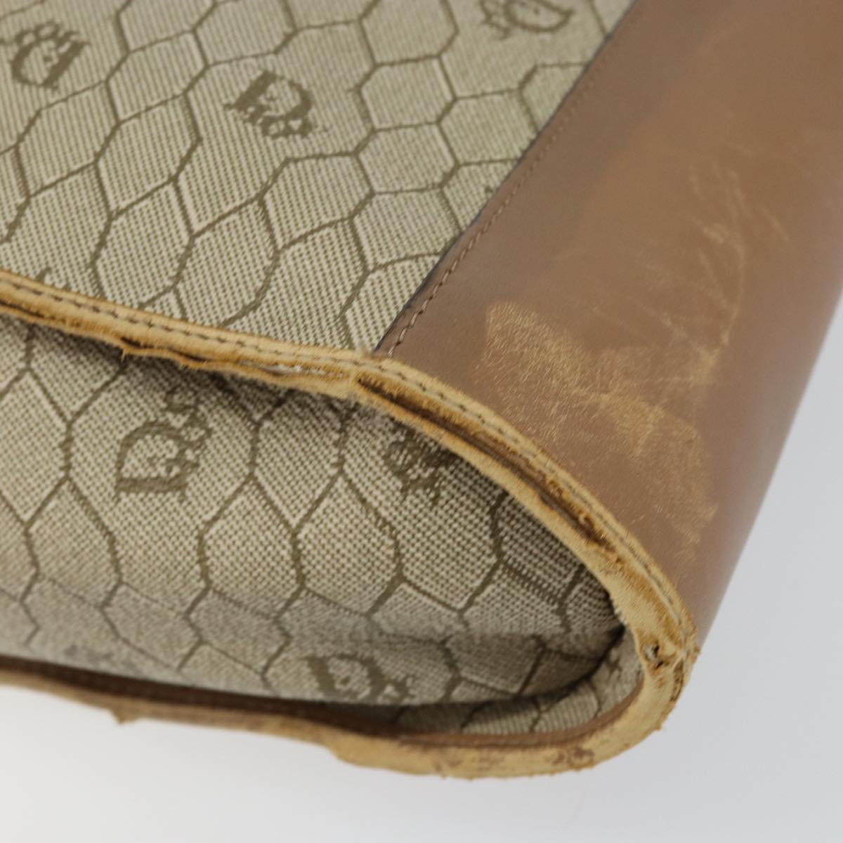 Christian Dior Honeycomb Canvas Shoulder Bag PVC Leather Beige Gold Auth ar13753