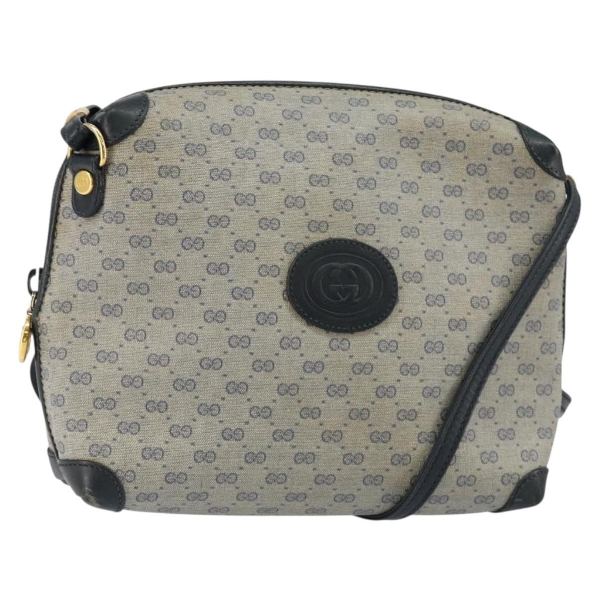 GUCCI Micro GG Canvas Bag PVC Leather Navy Gold 007 115 0093 Auth ar13754