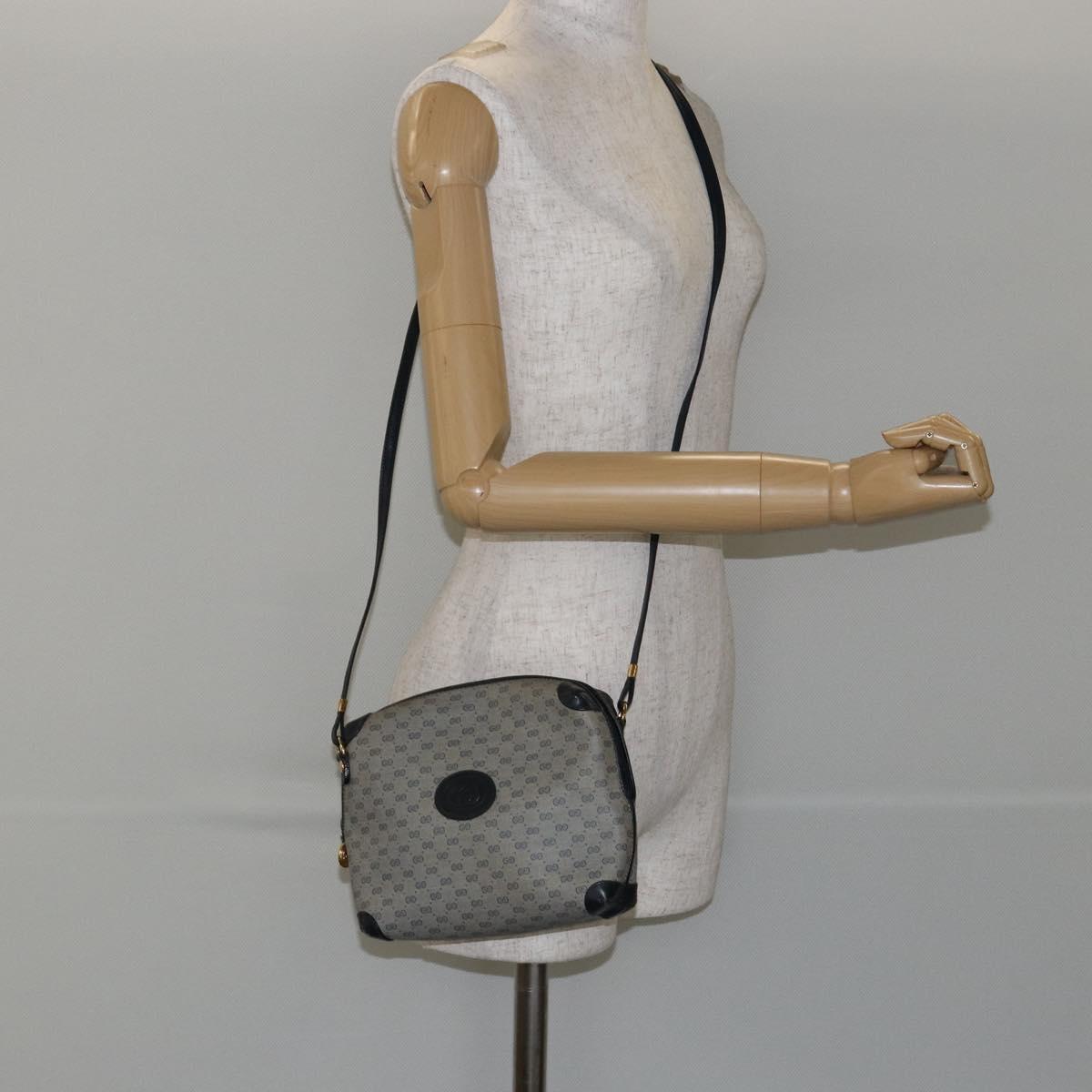 GUCCI Micro GG Canvas Bag PVC Leather Navy Gold 007 115 0093 Auth ar13754