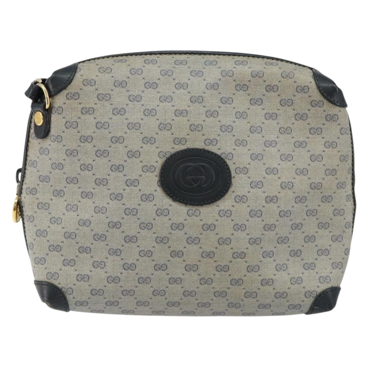 GUCCI Micro GG Canvas Bag PVC Leather Navy Gold 007 115 0093 Auth ar13754