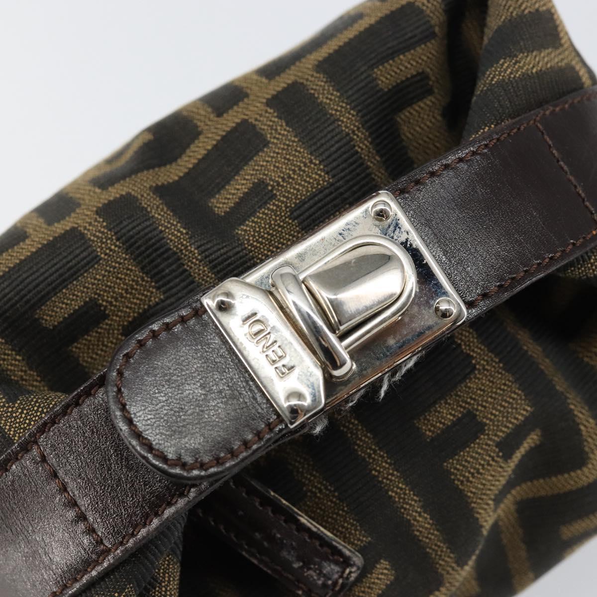 FENDI Zucca Canvas Vanity Hand Bag Black Brown Auth ar13759