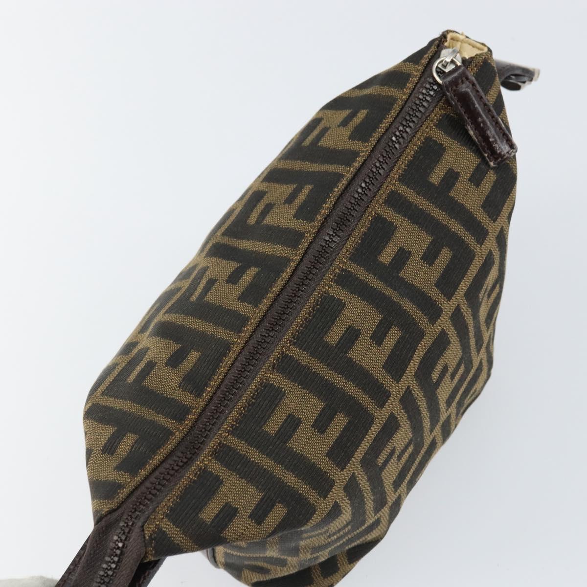 FENDI Zucca Canvas Vanity Hand Bag Black Brown Auth ar13759