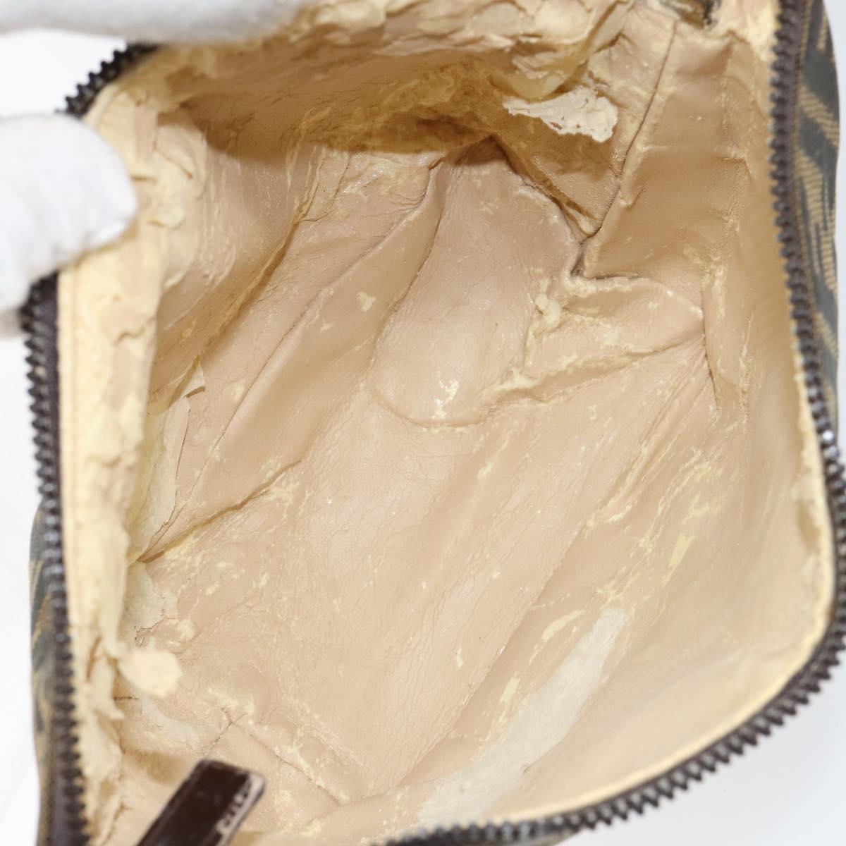 FENDI Zucca Canvas Vanity Hand Bag Black Brown Auth ar13759