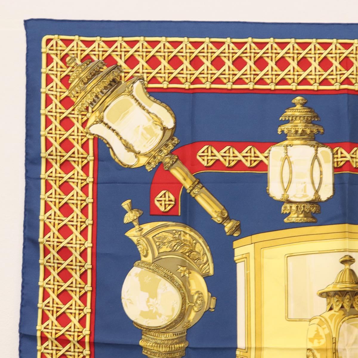 HERMES Carre 90 Scarf ""FEUX DE ROUTE"" Silk Blue Auth ar13764