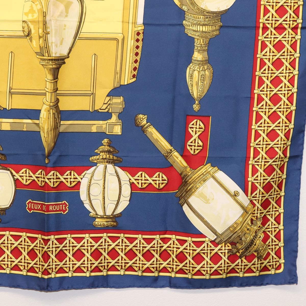 HERMES Carre 90 Scarf ""FEUX DE ROUTE"" Silk Blue Auth ar13764