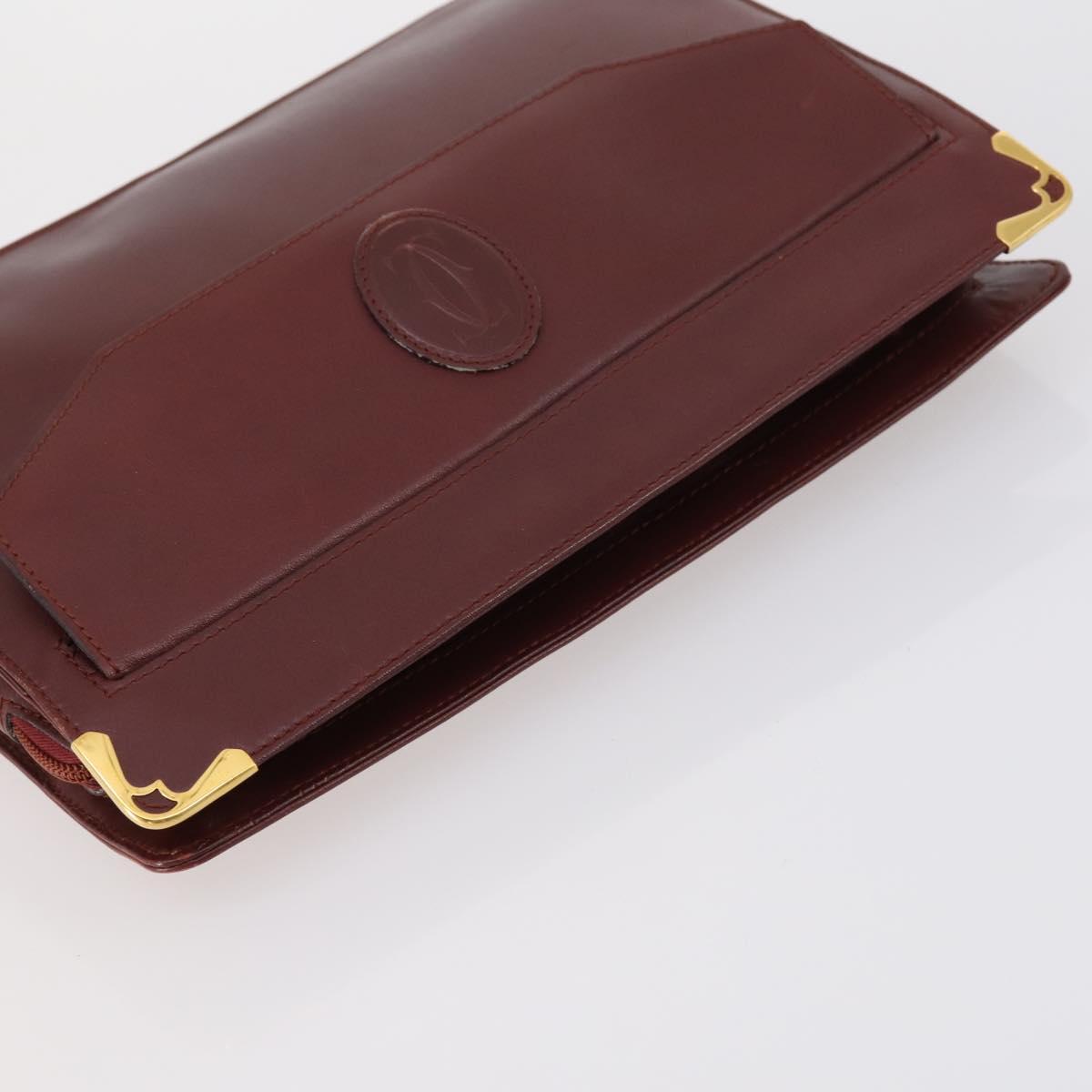 CARTIER Must Line Clutch Bag Leather 3 Set Bordeaux Black beige Auth ar13766