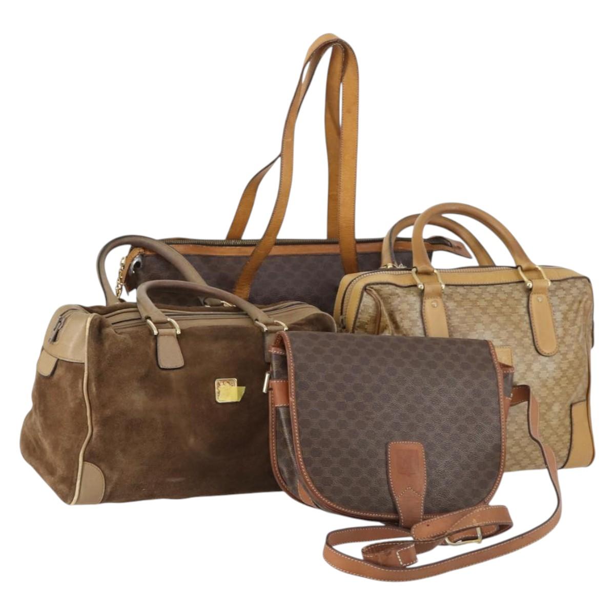 CELINE Macadam C Macadam Bag PVC Suede 4 Set Beige Brown Auth ar13769