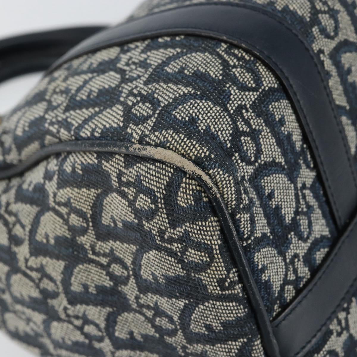 Christian Dior Trotter Canvas Mini Boston Bag Navy Gold Auth ar13772