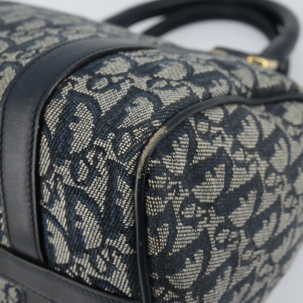 Christian Dior Trotter Canvas Mini Boston Bag Navy Gold Auth ar13772