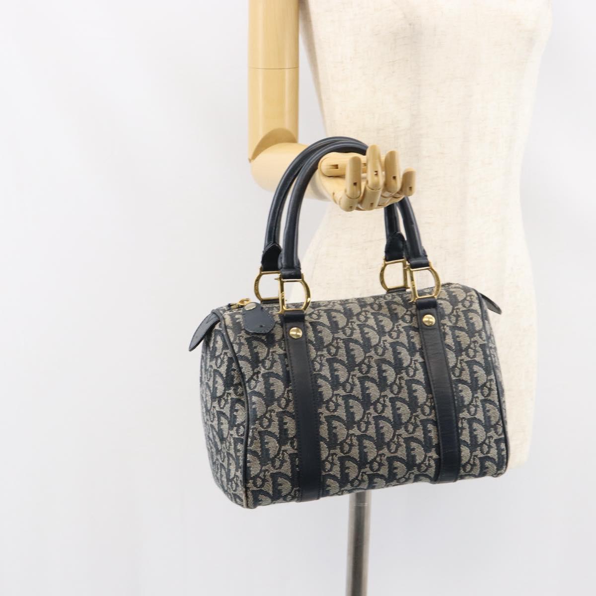 Christian Dior Trotter Canvas Mini Boston Bag Navy Gold Auth ar13772