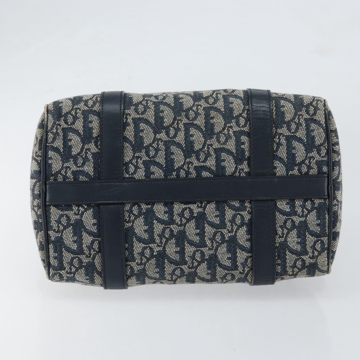 Christian Dior Trotter Canvas Mini Boston Bag Navy Gold Auth ar13772