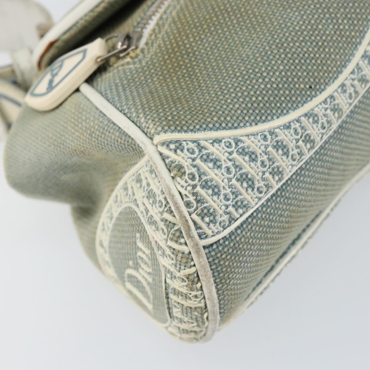 Christian Dior Trotter Canvas Shoulder Bag Light Blue Silver Auth ar13773