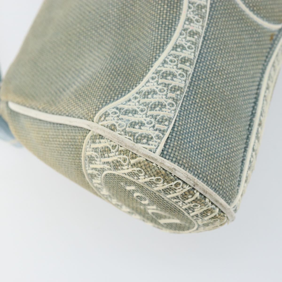 Christian Dior Trotter Canvas Shoulder Bag Light Blue Silver Auth ar13773