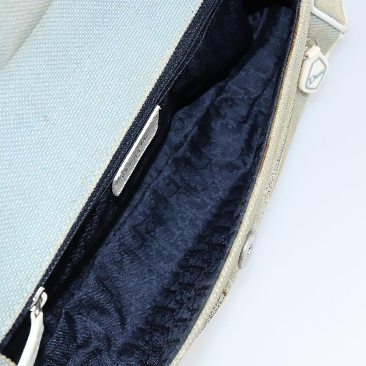Christian Dior Trotter Canvas Shoulder Bag Light Blue Silver Auth ar13773