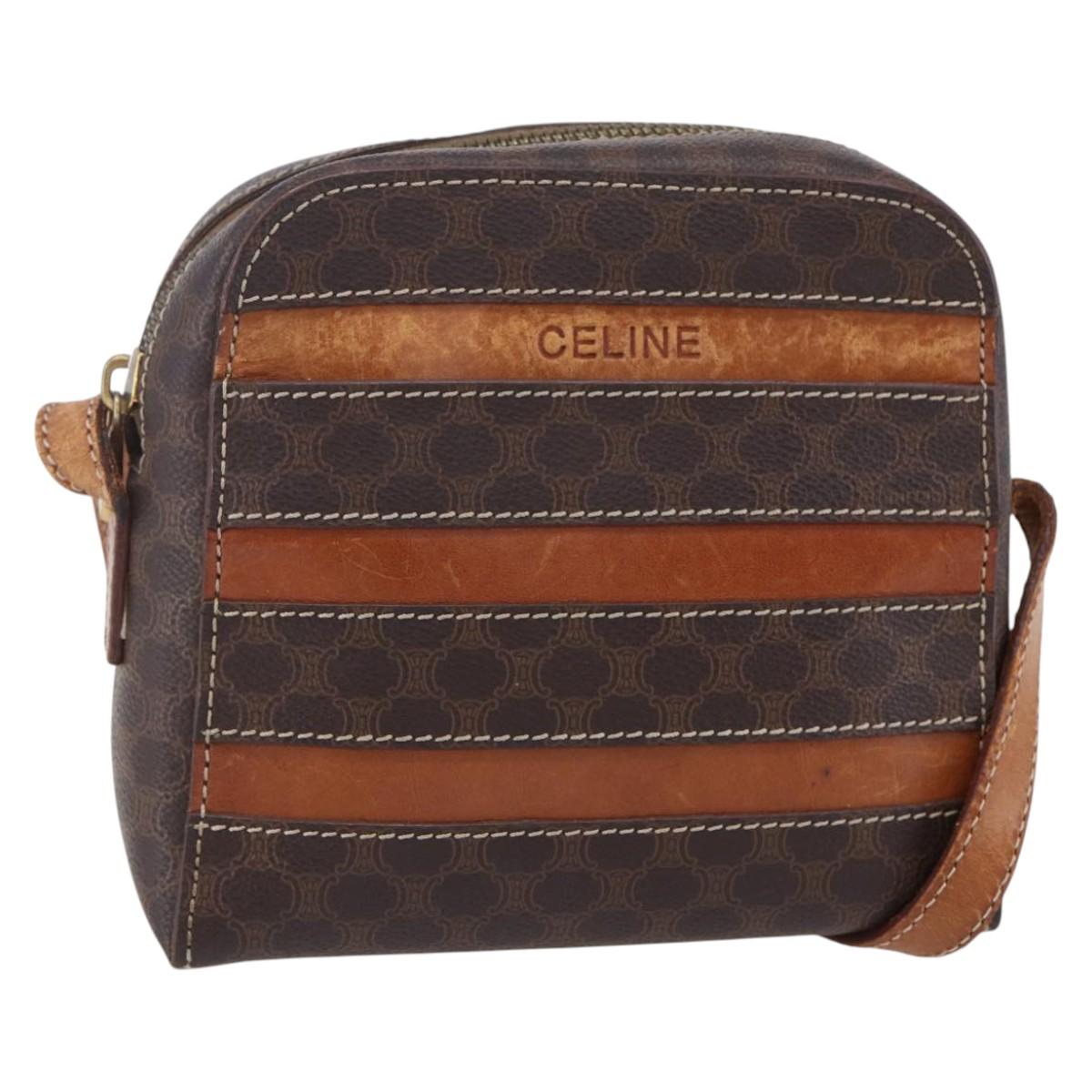 CELINE Macadam Canvas Shoulder Bag PVC Leather Brown Gold Auth ar13775