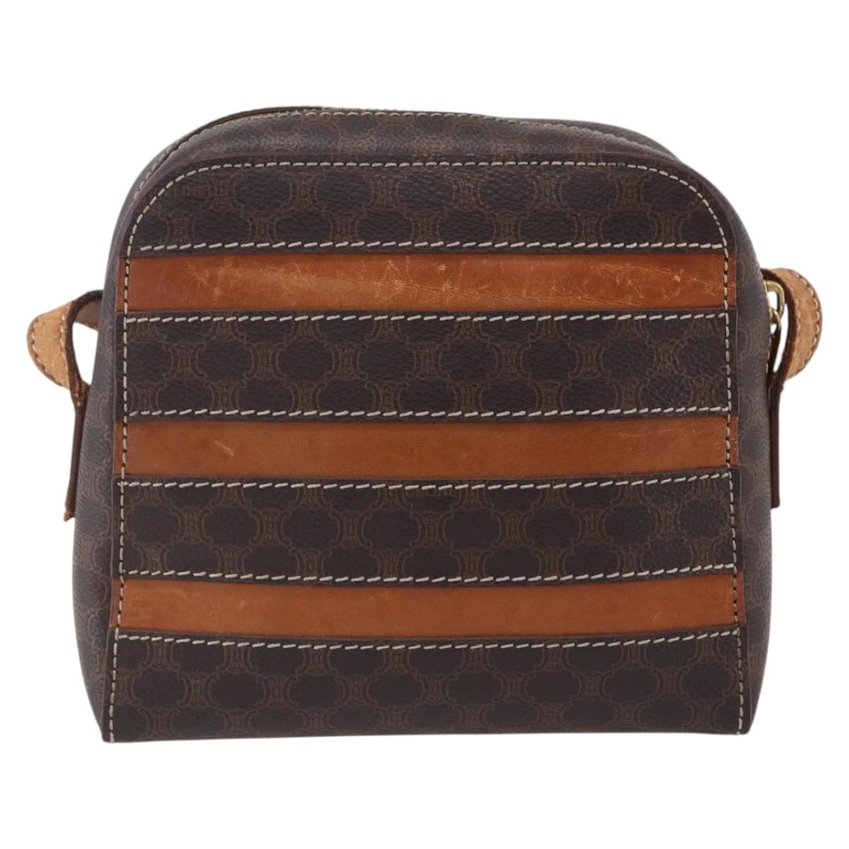 CELINE Macadam Canvas Shoulder Bag PVC Leather Brown Gold Auth ar13775