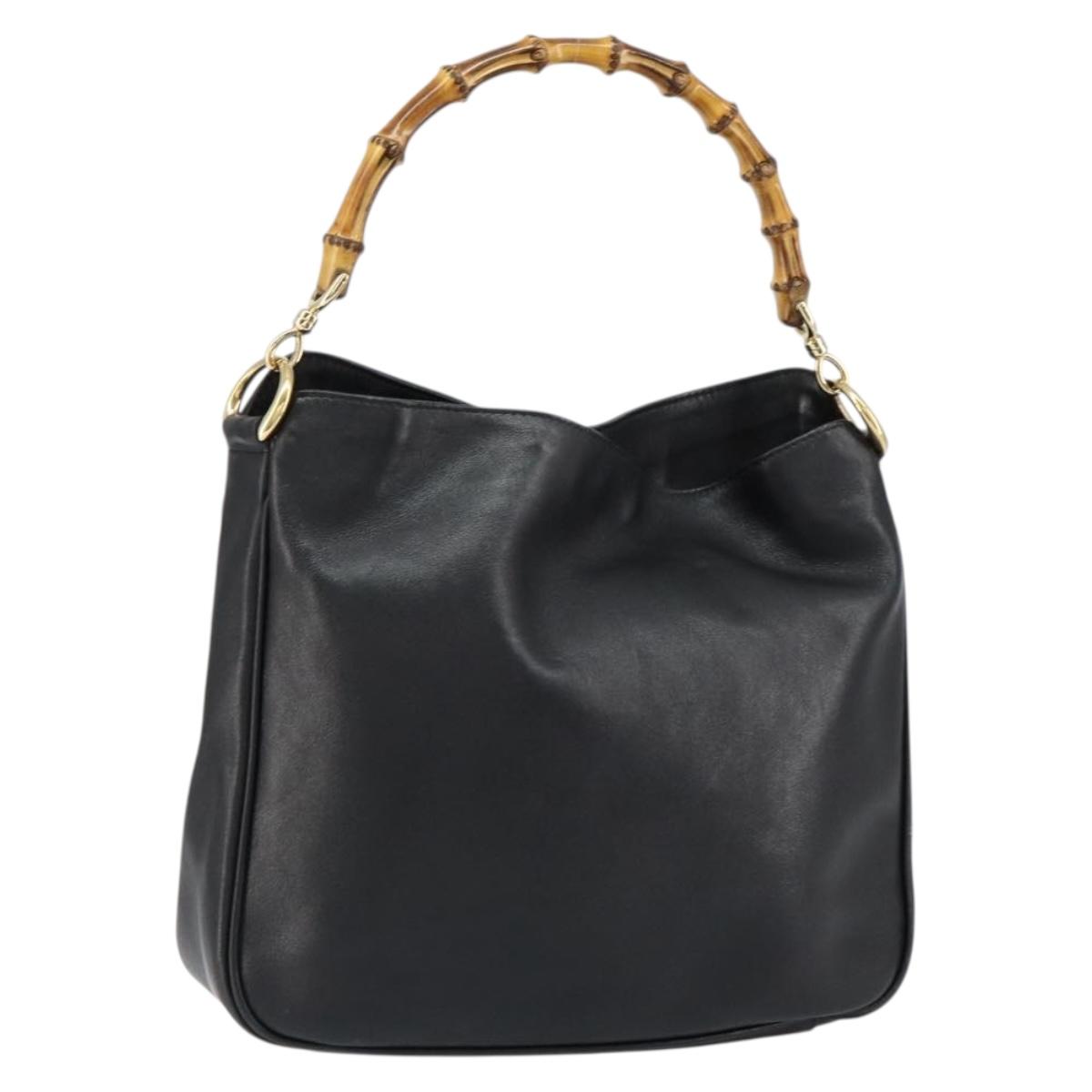 GUCCI Bamboo Shoulder Bag Leather Black Silver 001 1638 Auth ar13776