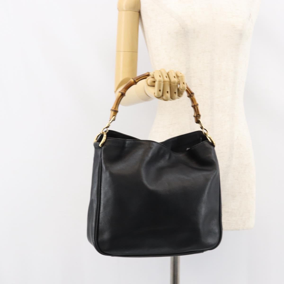 GUCCI Bamboo Shoulder Bag Leather Black Silver 001 1638 Auth ar13776