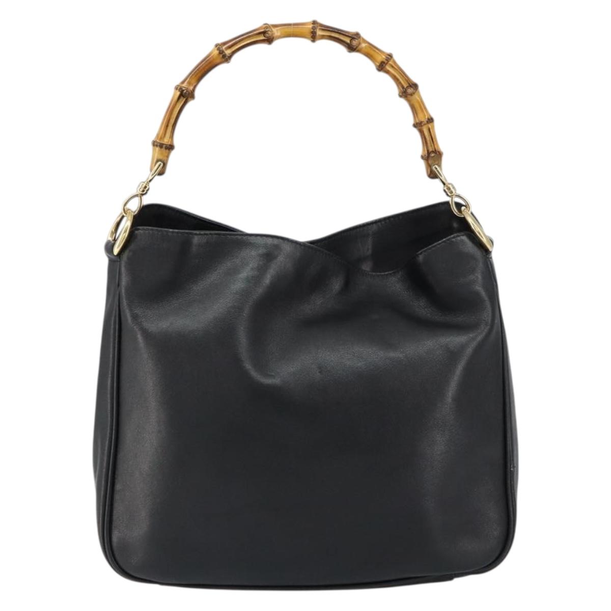 GUCCI Bamboo Shoulder Bag Leather Black Silver 001 1638 Auth ar13776