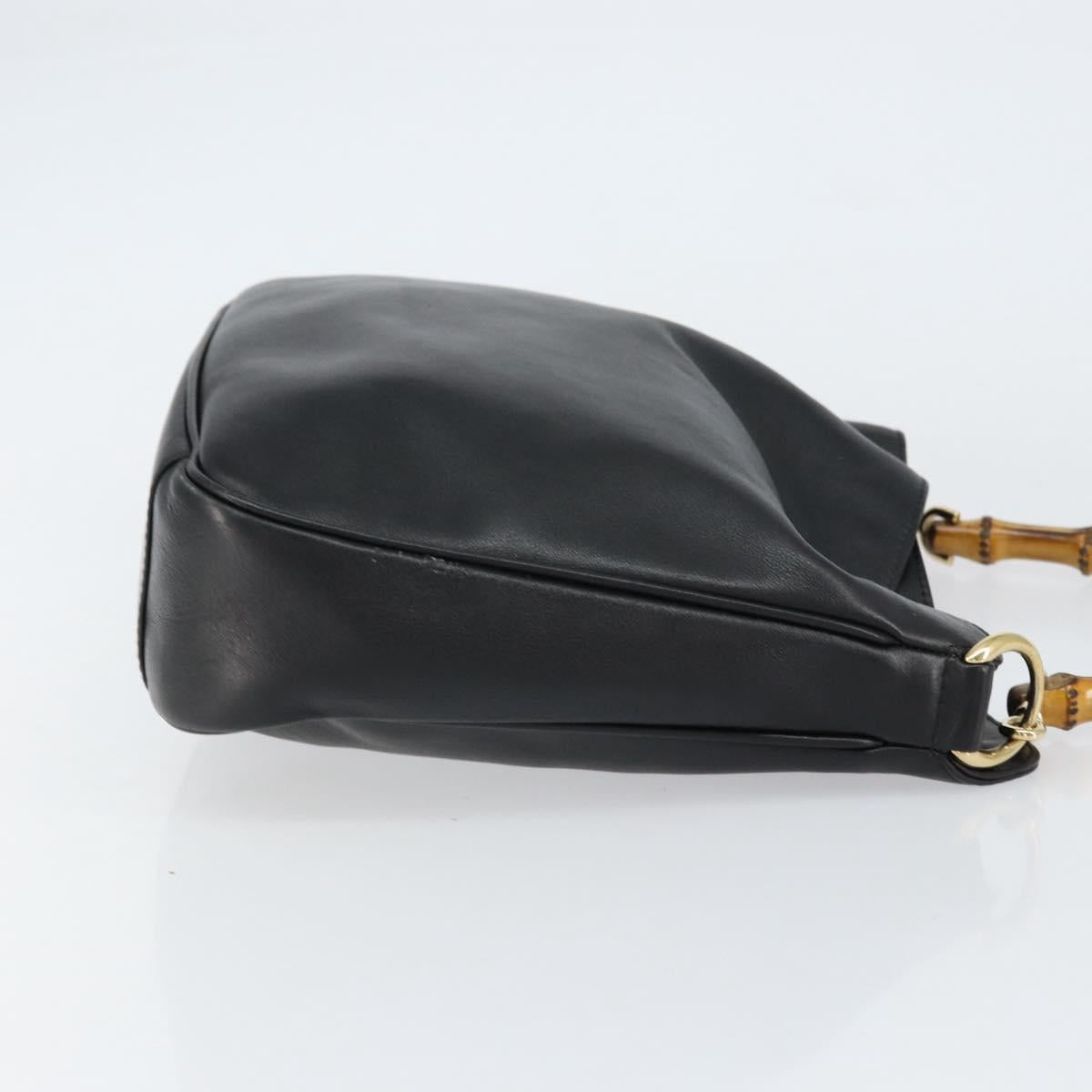 GUCCI Bamboo Shoulder Bag Leather Black Silver 001 1638 Auth ar13776