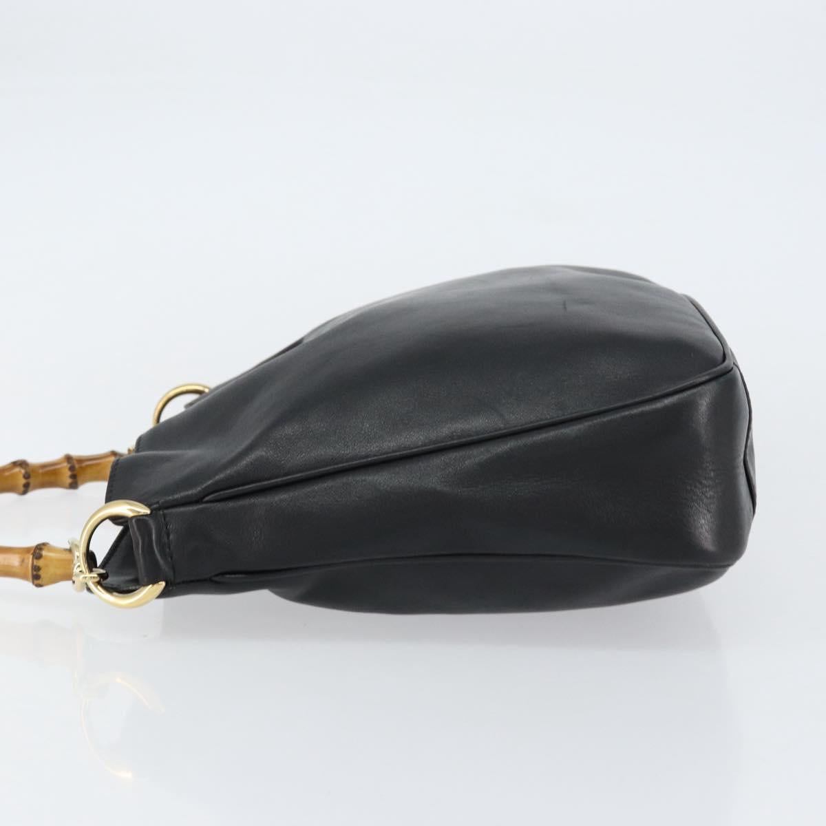 GUCCI Bamboo Shoulder Bag Leather Black Silver 001 1638 Auth ar13776