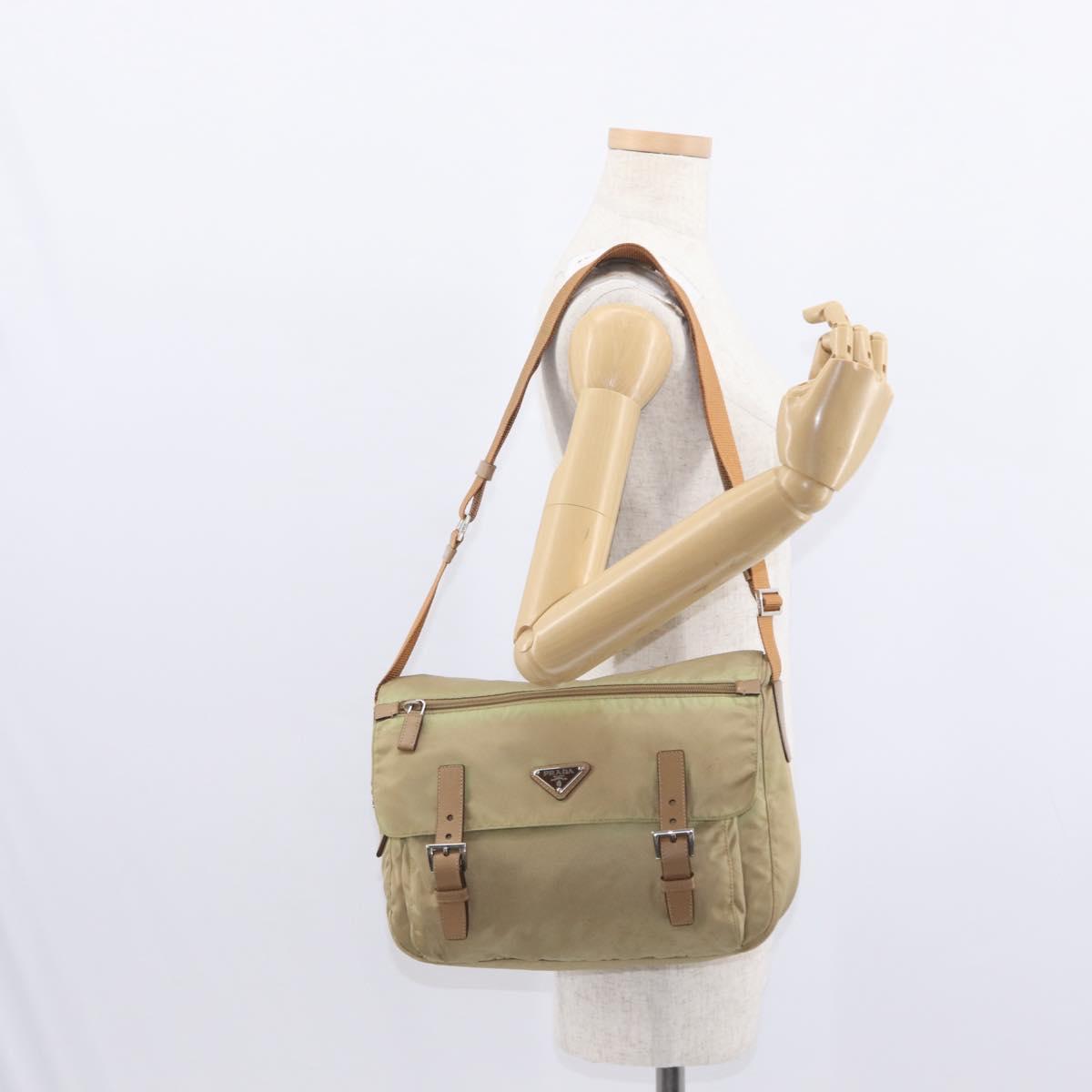 PRADA Shoulder Bag Nylon Beige Silver Auth ar13777