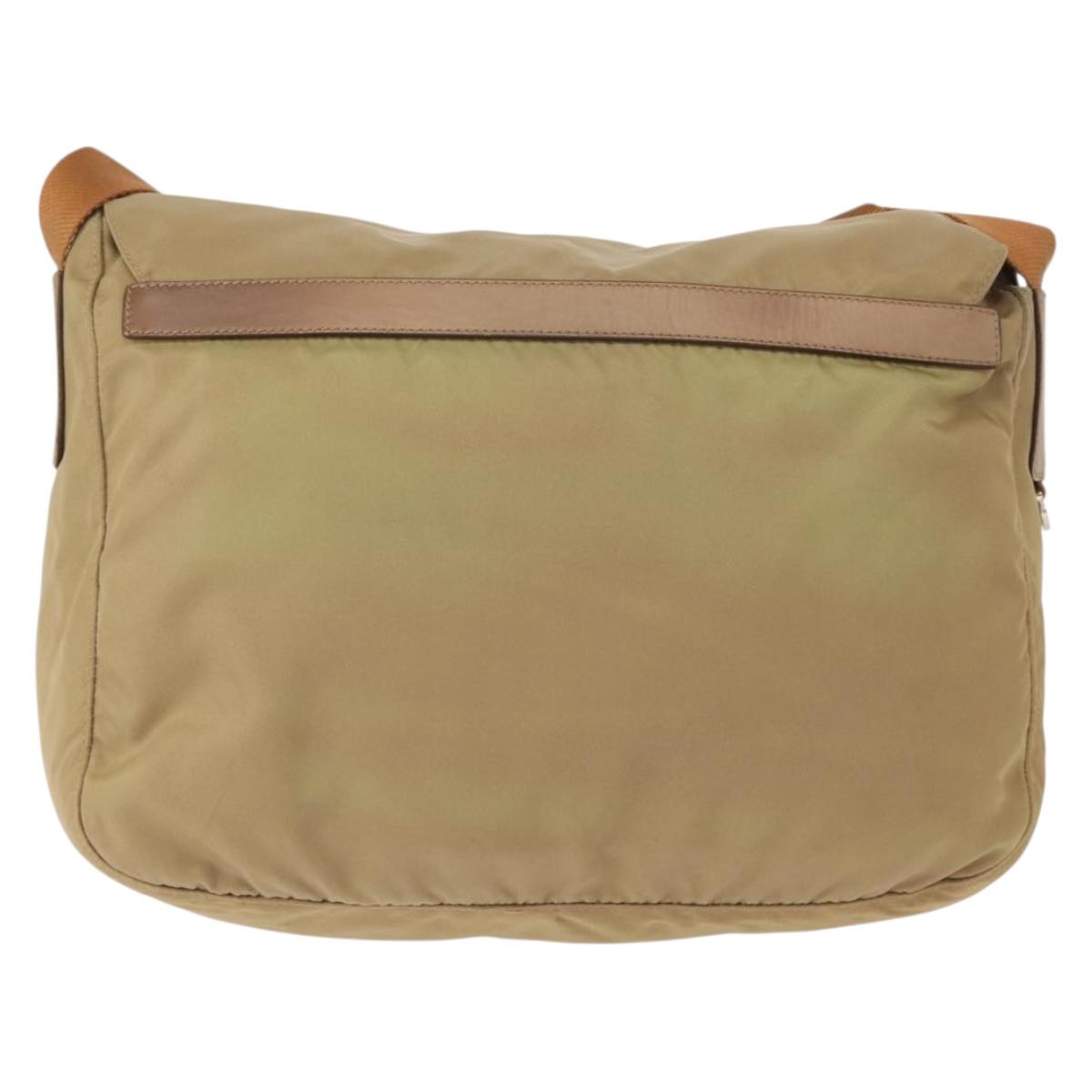 PRADA Shoulder Bag Nylon Beige Silver Auth ar13777