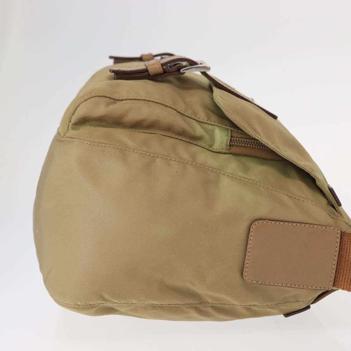PRADA Shoulder Bag Nylon Beige Silver Auth ar13777