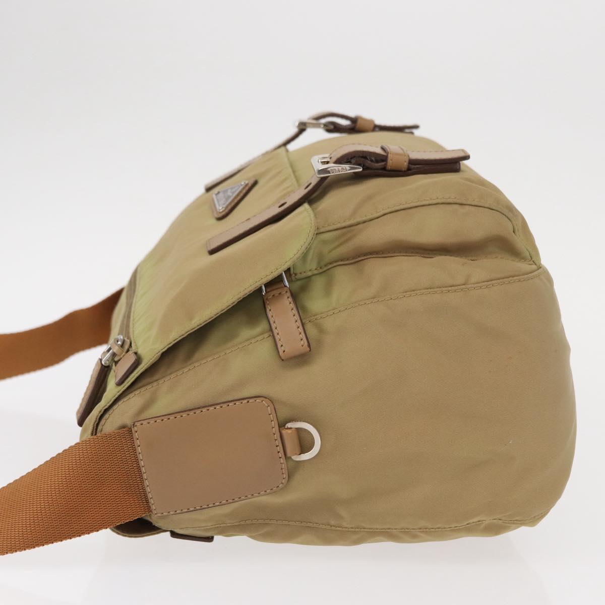 PRADA Shoulder Bag Nylon Beige Silver Auth ar13777