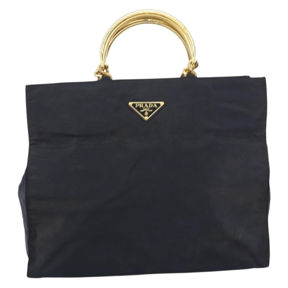 PRADA Hand Bag Nylon Black Gold Auth ar13780