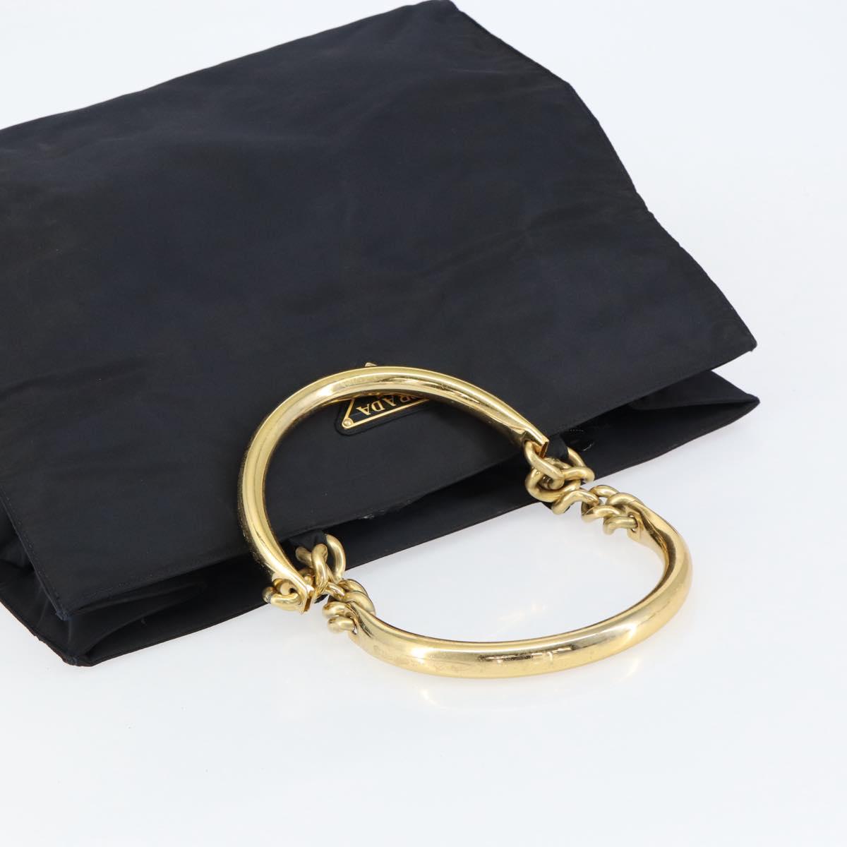 PRADA Hand Bag Nylon Black Gold Auth ar13780