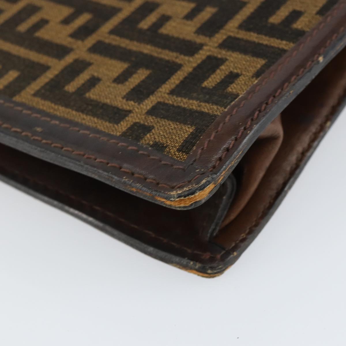 FENDI Zucca Canvas Shoulder Bag Black Brown Auth ar13781