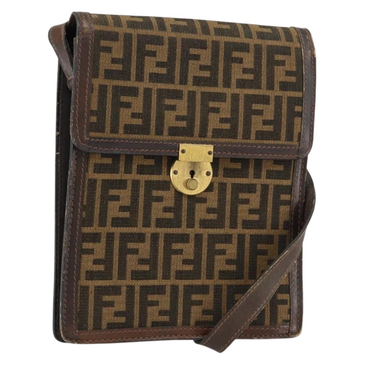 FENDI Zucca Canvas Shoulder Bag Black Brown Auth ar13781