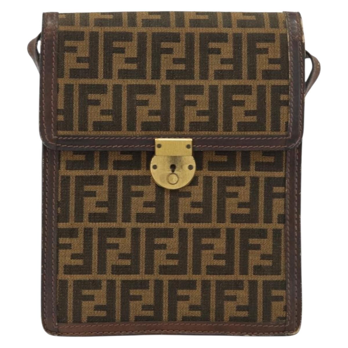 FENDI Zucca Canvas Shoulder Bag Black Brown Auth ar13781