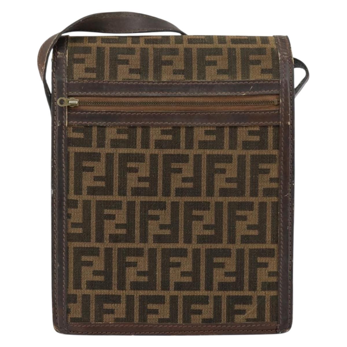 FENDI Zucca Canvas Shoulder Bag Black Brown Auth ar13781