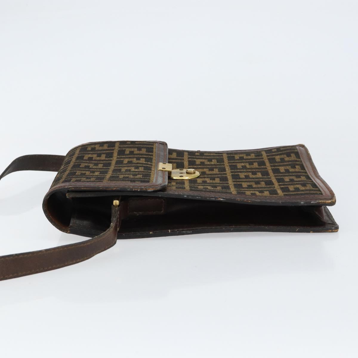 FENDI Zucca Canvas Shoulder Bag Black Brown Auth ar13781