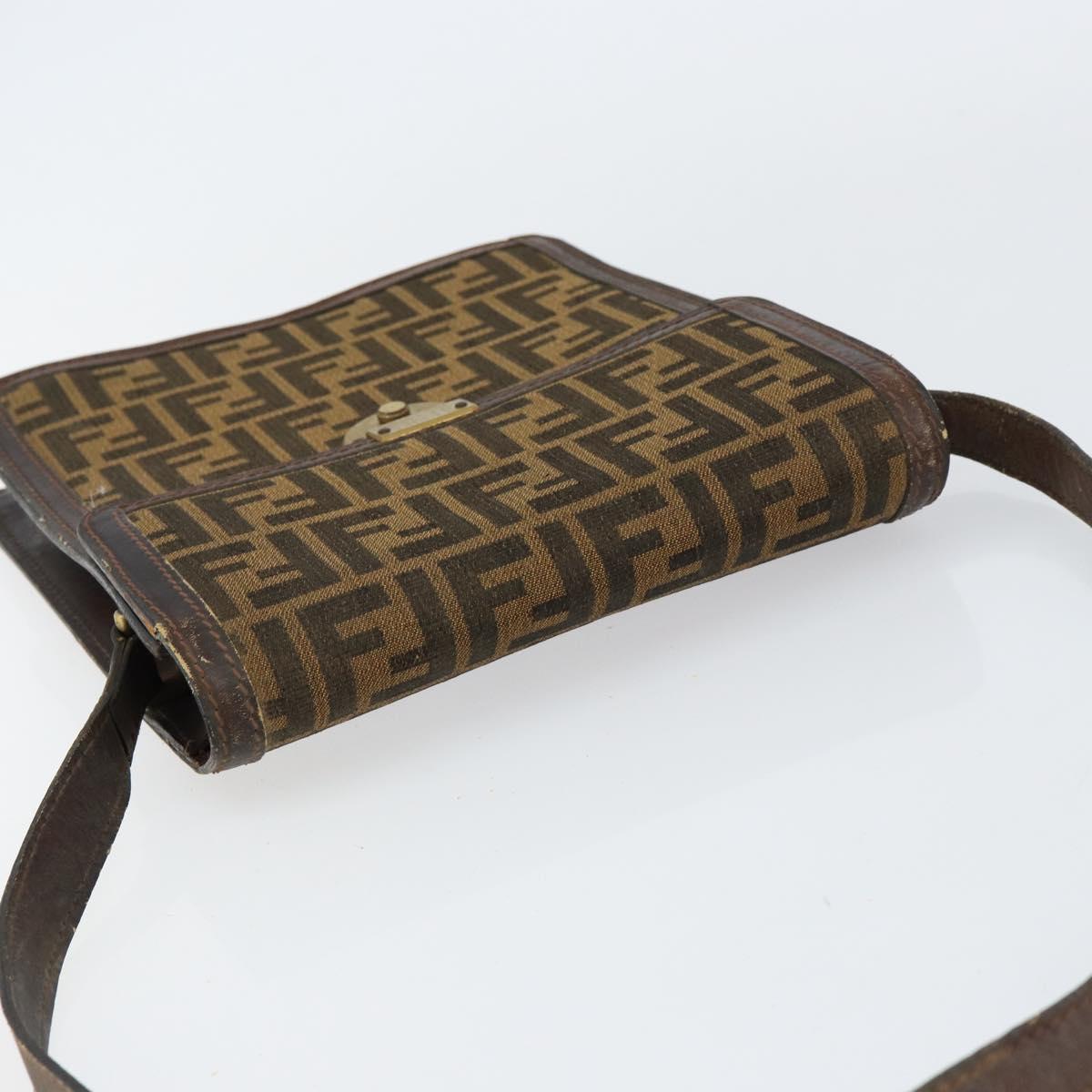 FENDI Zucca Canvas Shoulder Bag Black Brown Auth ar13781