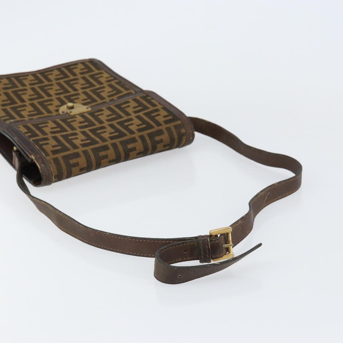 FENDI Zucca Canvas Shoulder Bag Black Brown Auth ar13781