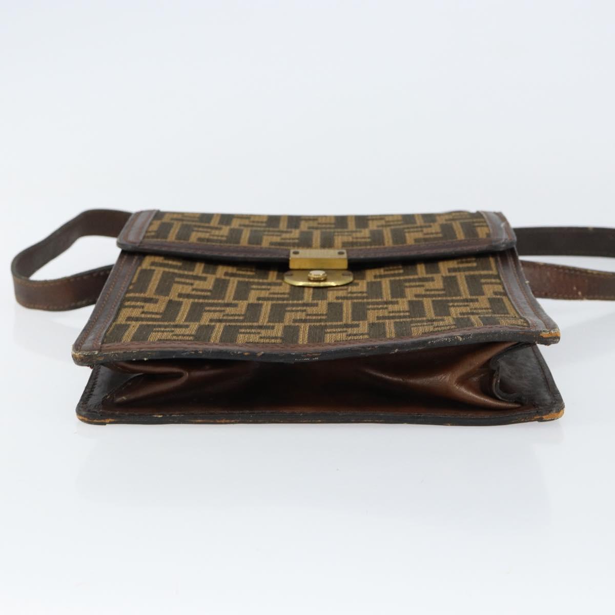 FENDI Zucca Canvas Shoulder Bag Black Brown Auth ar13781