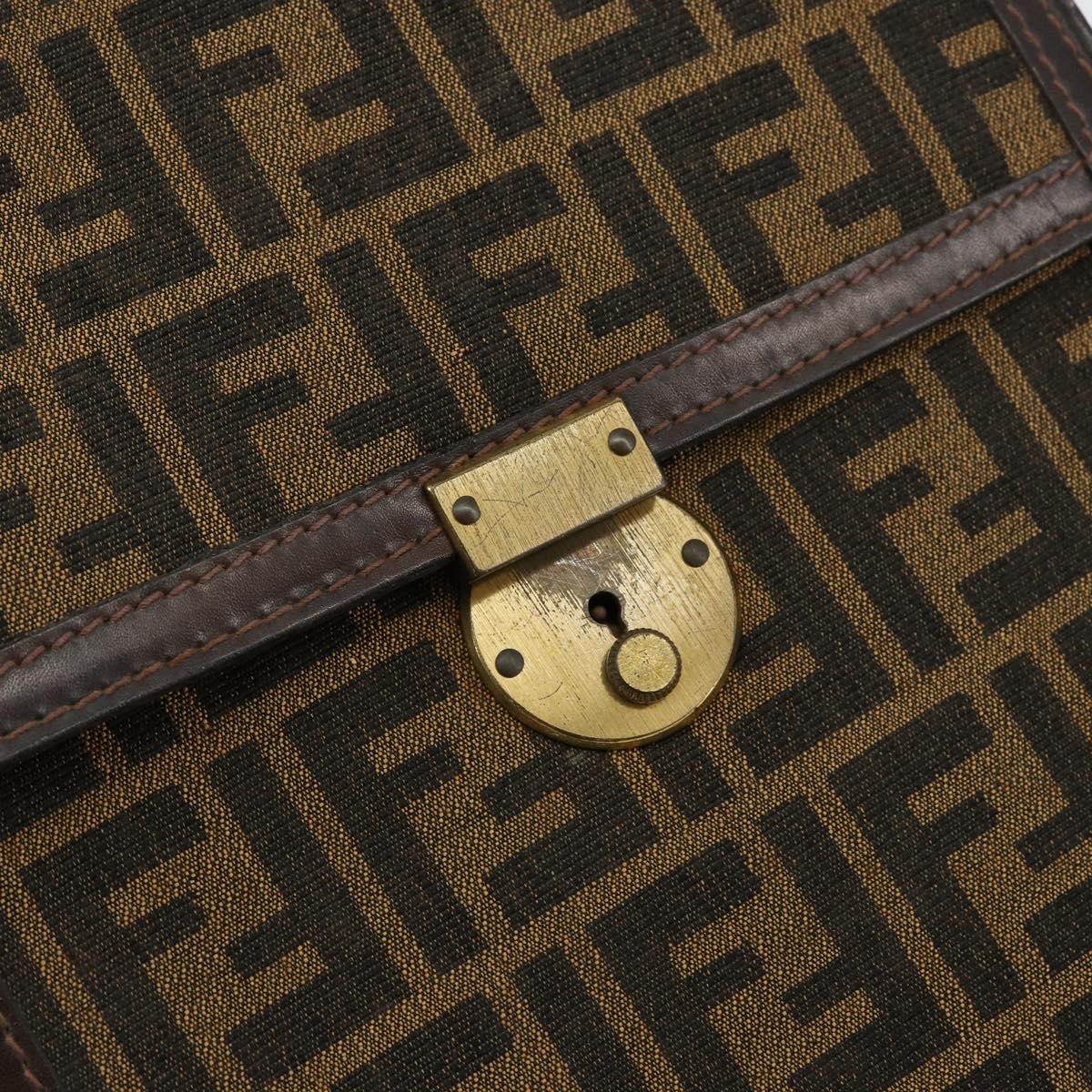 FENDI Zucca Canvas Shoulder Bag Black Brown Auth ar13782