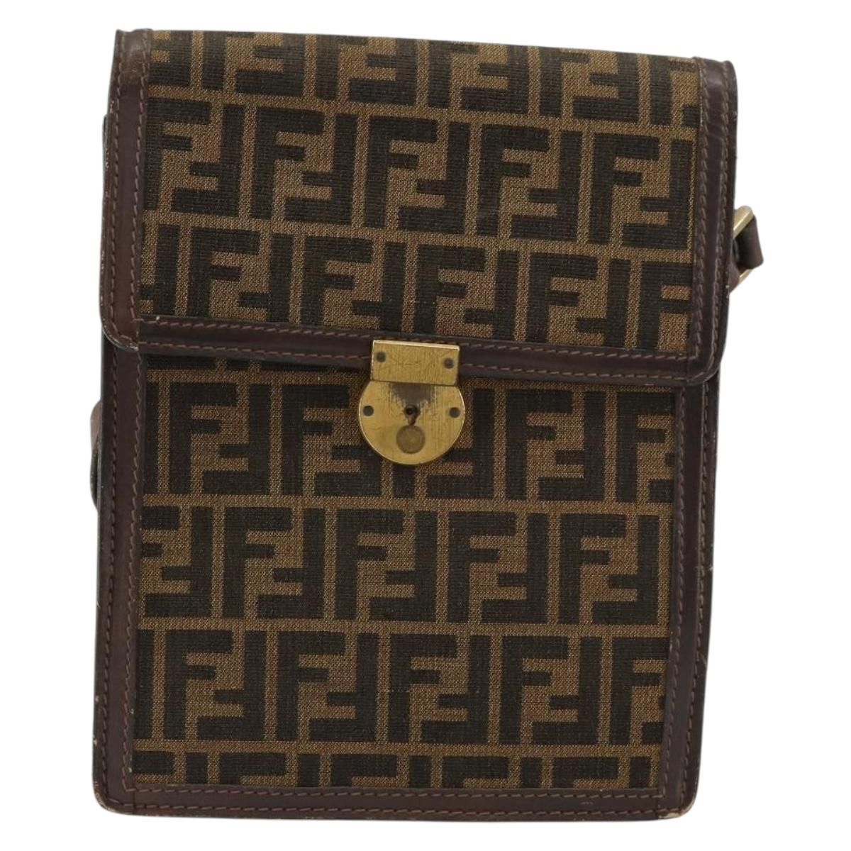 FENDI Zucca Canvas Shoulder Bag Black Brown Auth ar13782