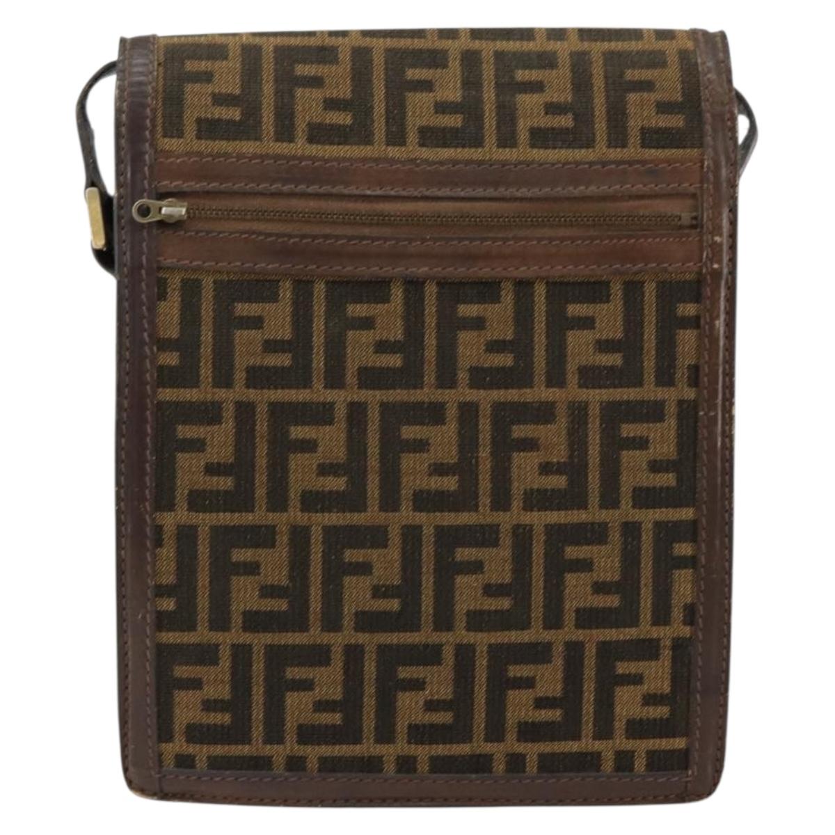 FENDI Zucca Canvas Shoulder Bag Black Brown Auth ar13782