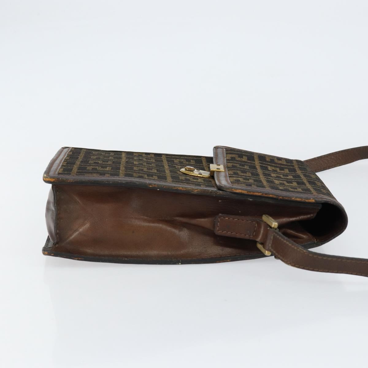 FENDI Zucca Canvas Shoulder Bag Black Brown Auth ar13782