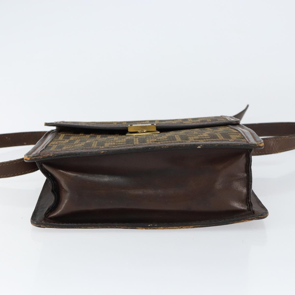 FENDI Zucca Canvas Shoulder Bag Black Brown Auth ar13782