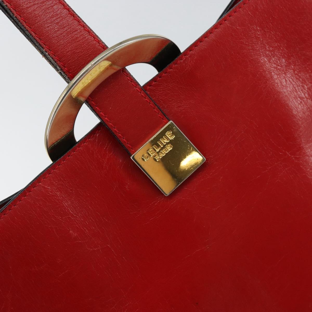 CELINE Circle Shoulder Bag Leather Red Gold Auth ar13783