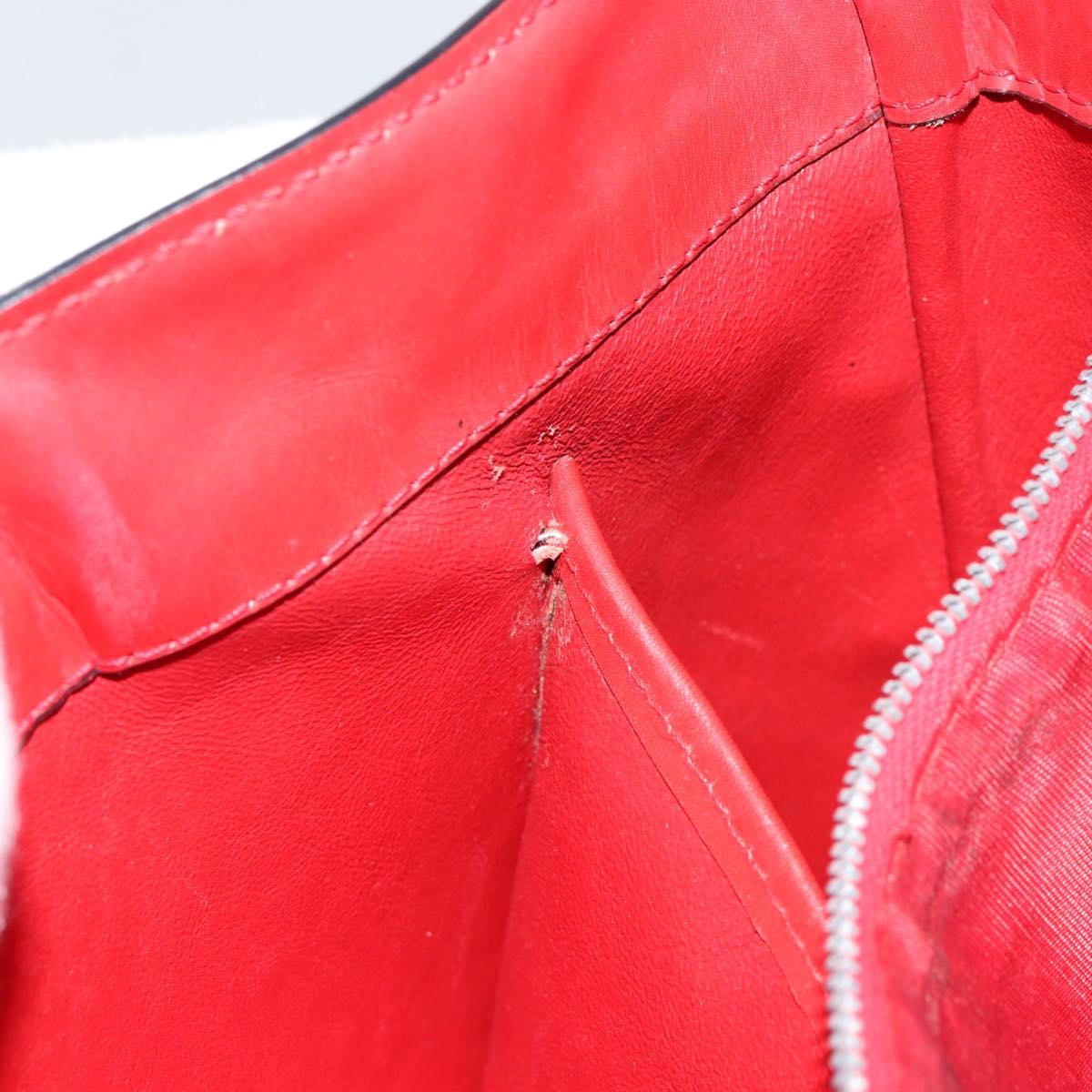 CELINE Circle Shoulder Bag Leather Red Gold Auth ar13783