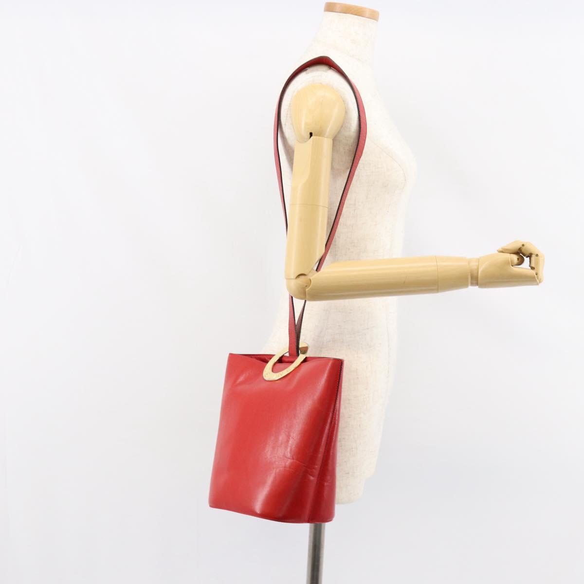 CELINE Circle Shoulder Bag Leather Red Gold Auth ar13783