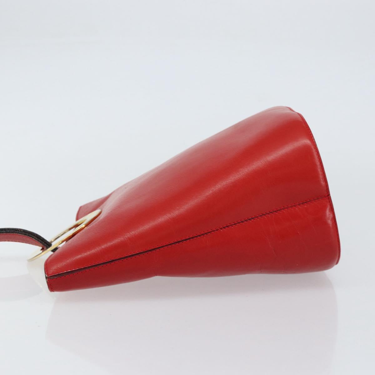 CELINE Circle Shoulder Bag Leather Red Gold Auth ar13783