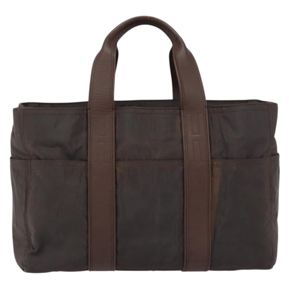 HERMES Akapu Luco MM Hand Bag Nylon Dark Brown Auth ar13784