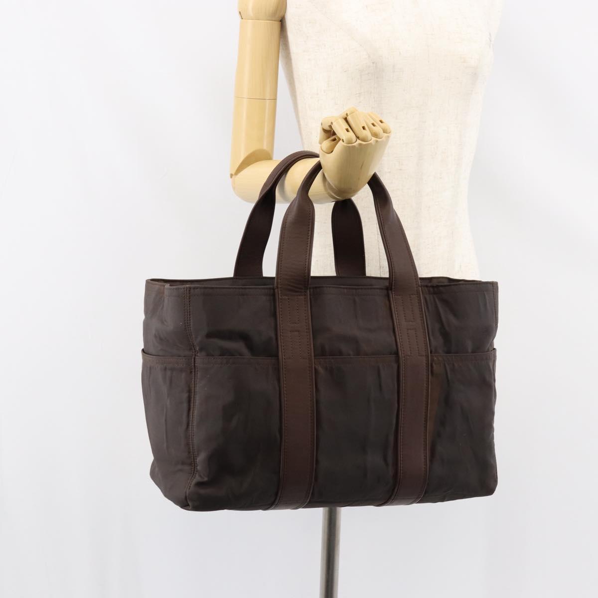 HERMES Akapu Luco MM Hand Bag Nylon Dark Brown Auth ar13784